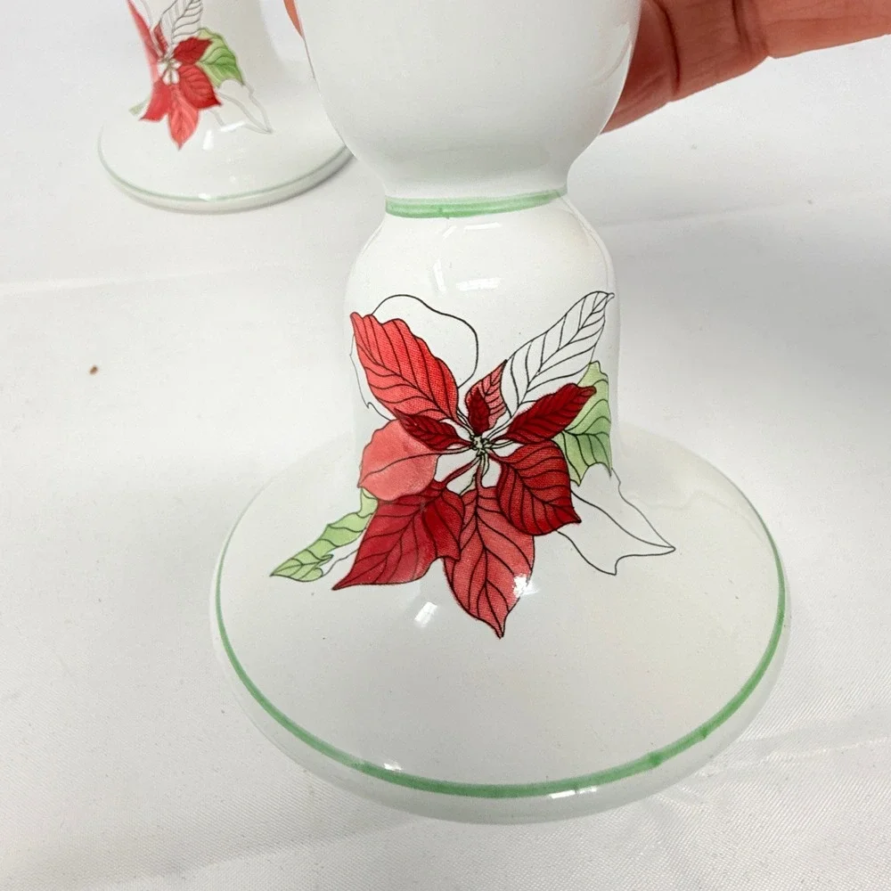 Pair Block Bernarda Portugal Poinsettia Candle‎ Holders Mary Lou Goertzen 1982